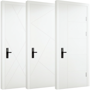 MDF Wood Interior Door Geometric Line Carved - Modern