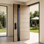 Modern Minimalist Aluminum-wood Composite Anti-theft Offset Door Black Walnut Inlaid Villa Entry Door Light-luxury Front