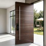 Modern Minimalist Aluminum-wood Composite Anti-theft Offset Door Black Walnut Inlaid Villa Entry Door Light-luxury Front