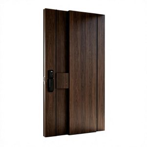 Modern Minimalist Aluminum-wood Composite Anti-theft Offset Door Black Walnut Inlaid Villa Entry Door Light-luxury Front